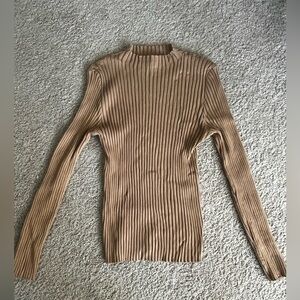 Camel Mock Neck Ribbed Top